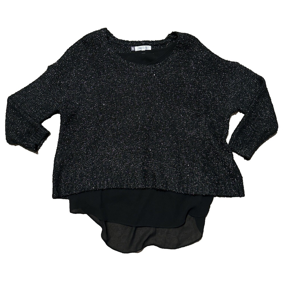 Jennifer Lopez Sweater Top Pullover Tunic Black Metallic Size M Long Sleeves